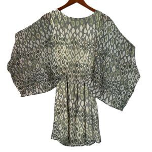 Tyche USA Dress Women Small Easy Breezy Green Cream Cold Shoulder Lined Mini NWT